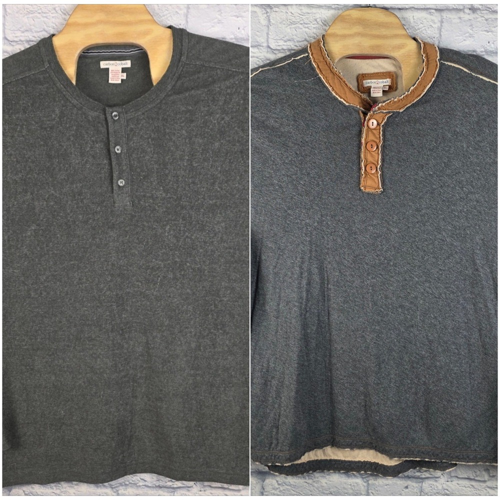 Lot of 2 Carbon 2 Cobalt Men Green Gray Heather Long Sleeve Henley Shirt Sz XL